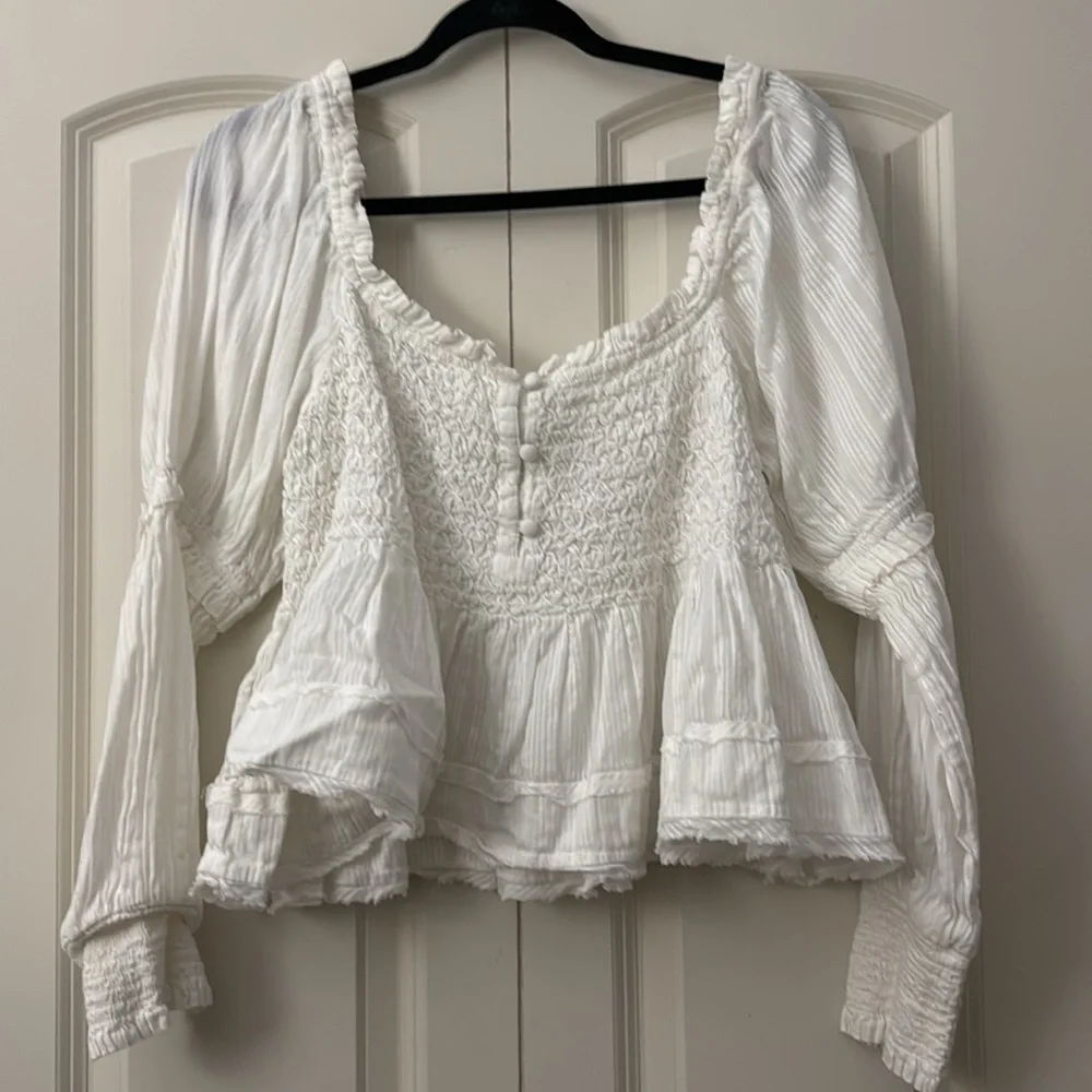 🖤 Anthropologie Puff-Sleeve Babydoll Top – Ivory | Size L